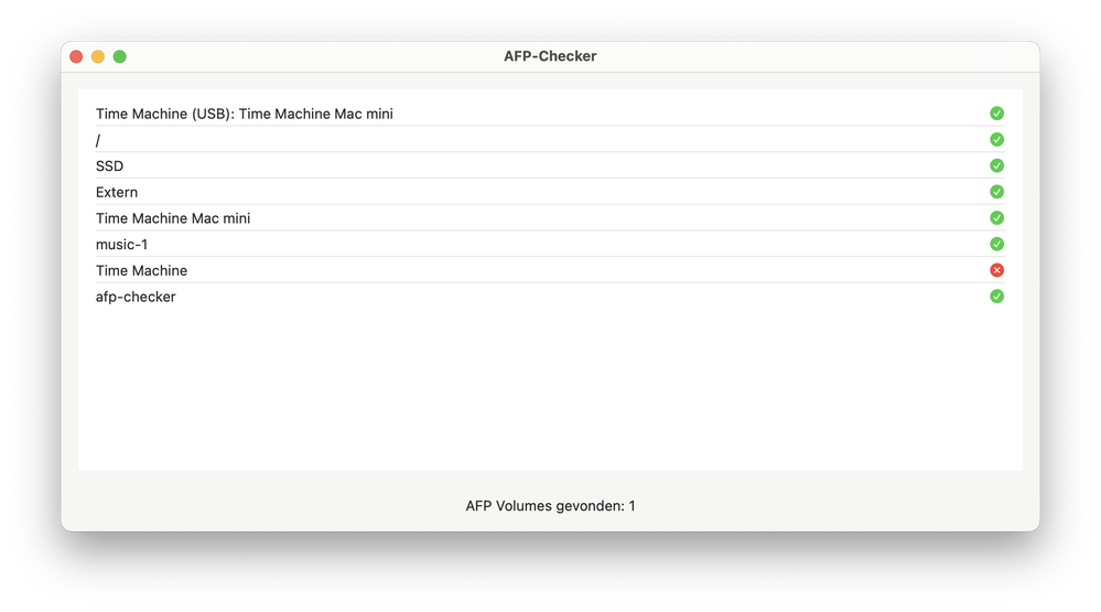 Een voorbeeld van AFP-checker met één AFP-schijf verbonden