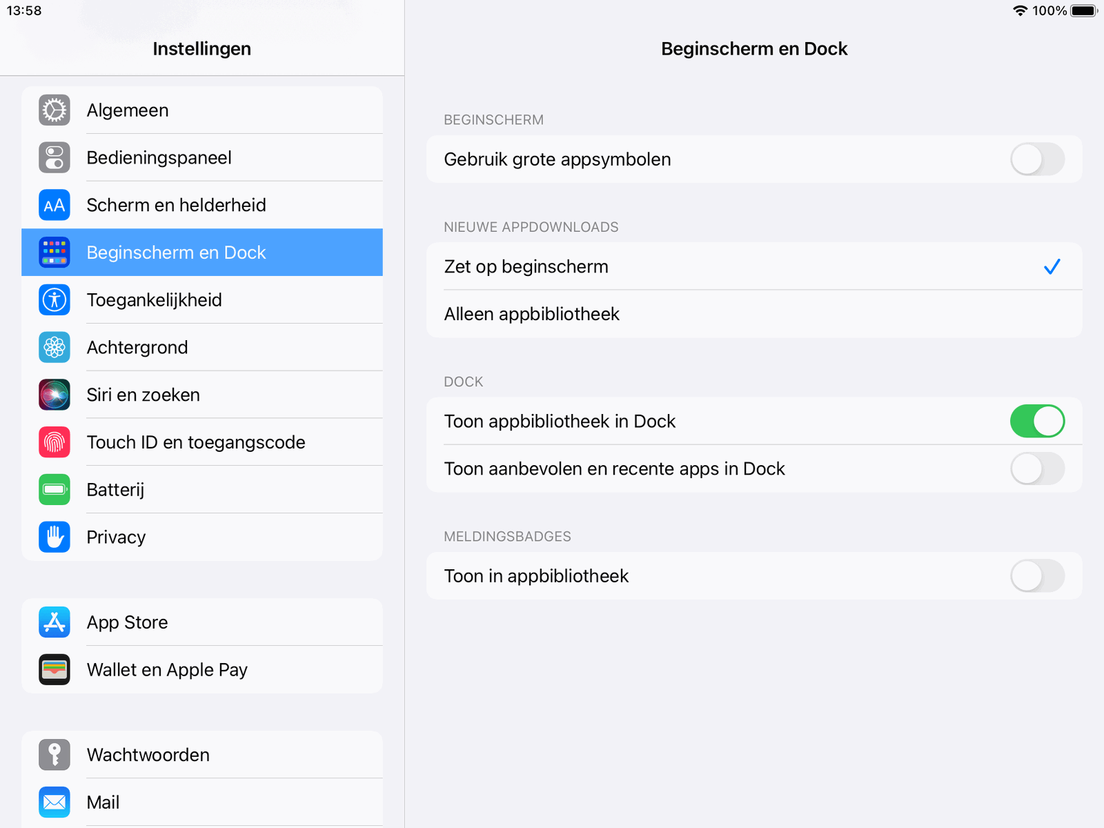 Toon de appbibliotheek in het Dock voor snelle toegang op de iPad