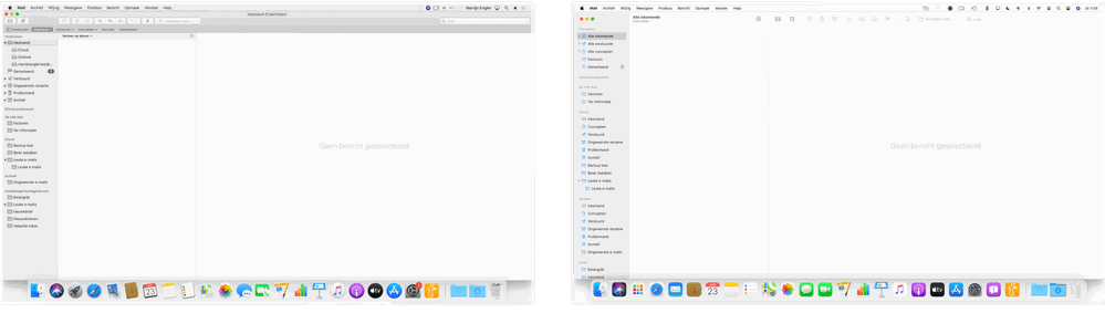 Je ziet hier dat de menubalk anders is, de iconen in het Dock anders zijn, en ook Mail heeft een andere uitstraling