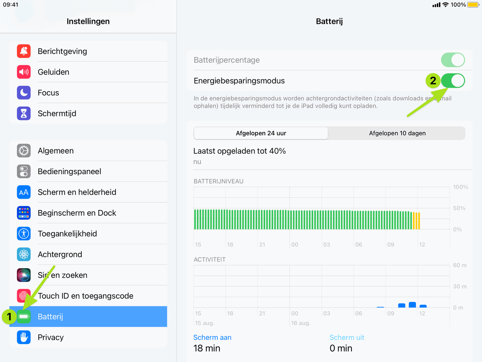 Schakel Energiebesparingsmodus in via de app Instellingen