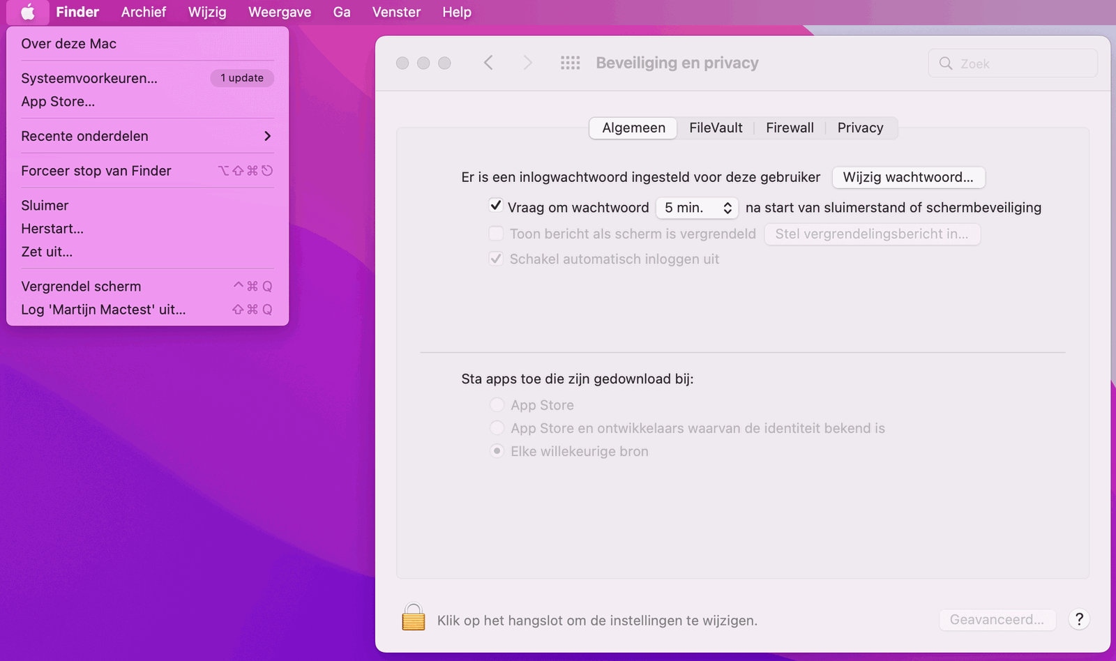 Zoek de Gatekeeper-instelling op in macOS Monterey of eerder; in deze afbeelding staat de instelling dus ONveilig