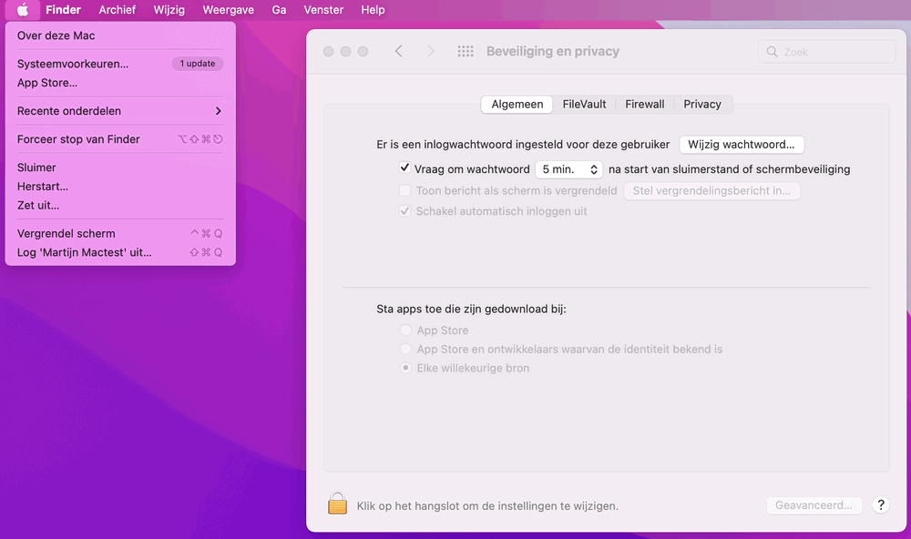 Zoek de Gatekeeper-instelling op in macOS Monterey of eerder; in deze afbeelding staat de instelling dus ONveilig