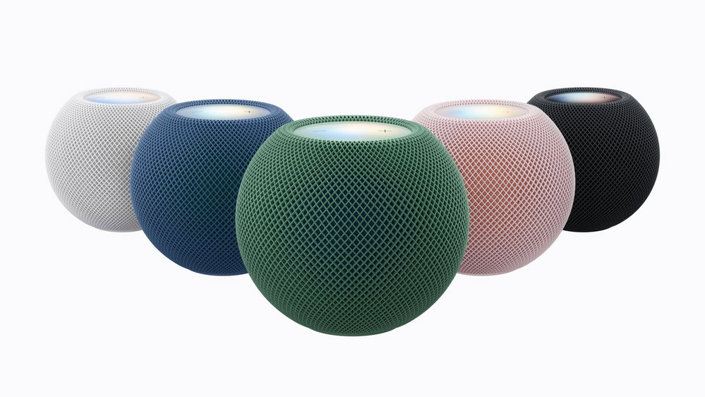 De HomePod mini 2 in wit, blauw, groen, roze en middernacht.