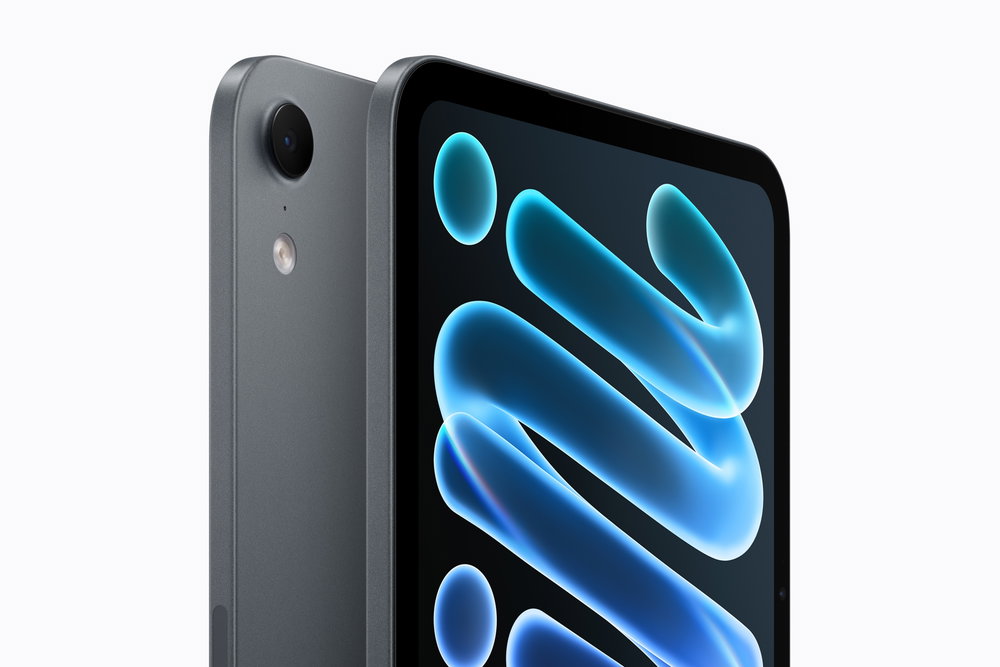 De voor- en achterkant van de iPad mini in de kleur middernacht.