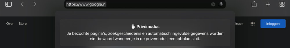 Hier staat duidelijk aangegeven dat we nu in privé modus zitten, en wat de effecten zijn
