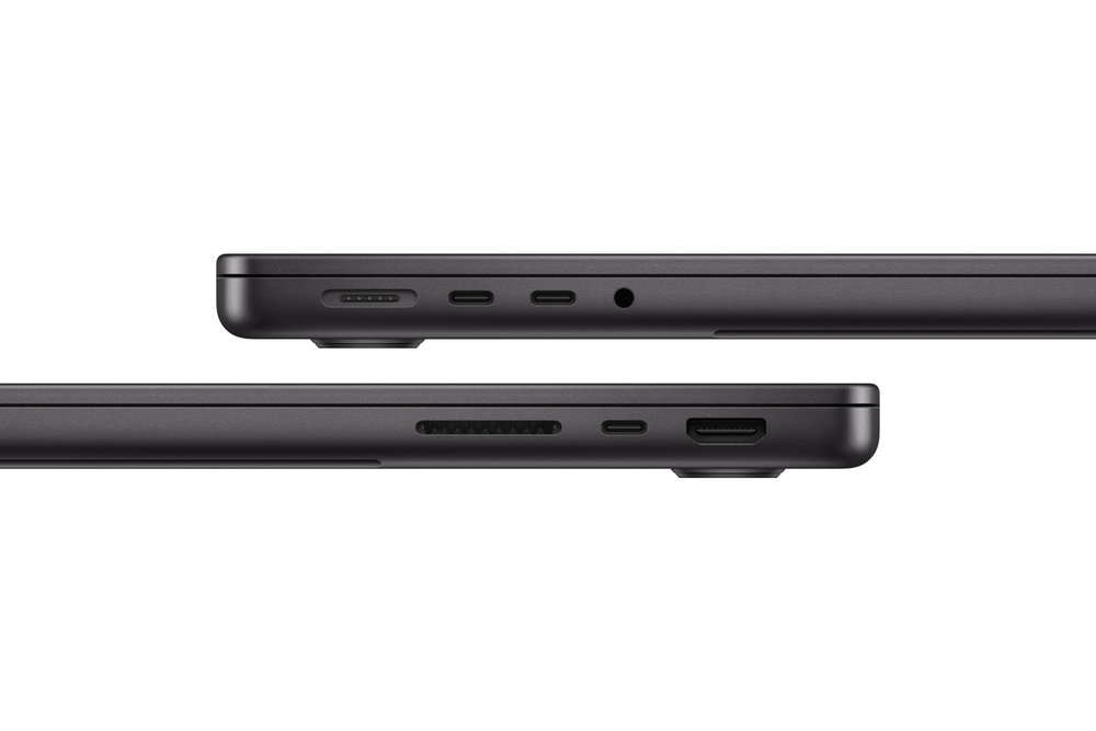 De zijkanten van de MacBook Pro met onder meer de MagSafe-aansluiting om op te laden.