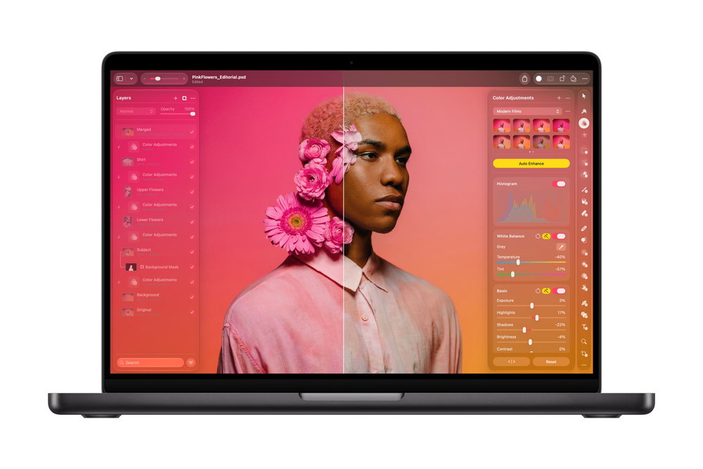 Fotobewerking in Pixelmator Pro op de MacBook Pro met M6.