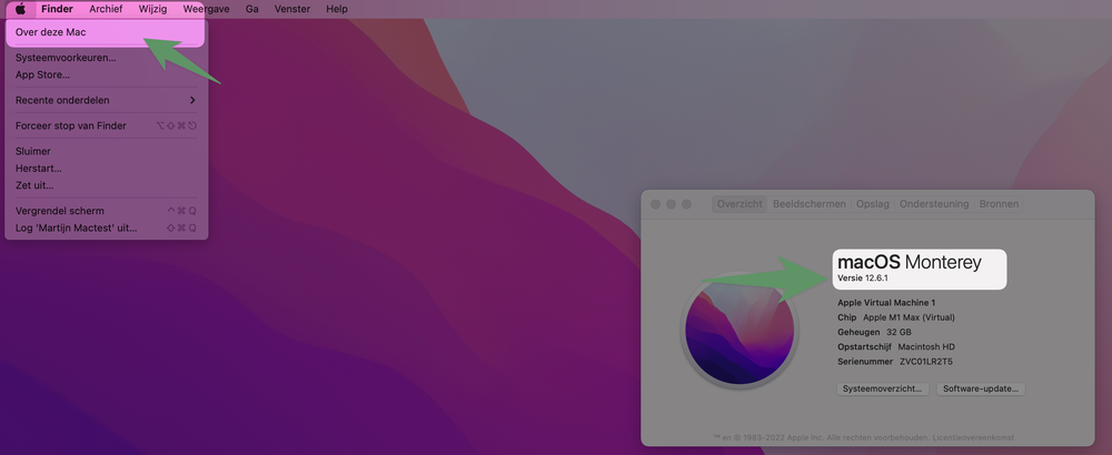 Zoek je macOS-versie op, hier macOS 12.6.1