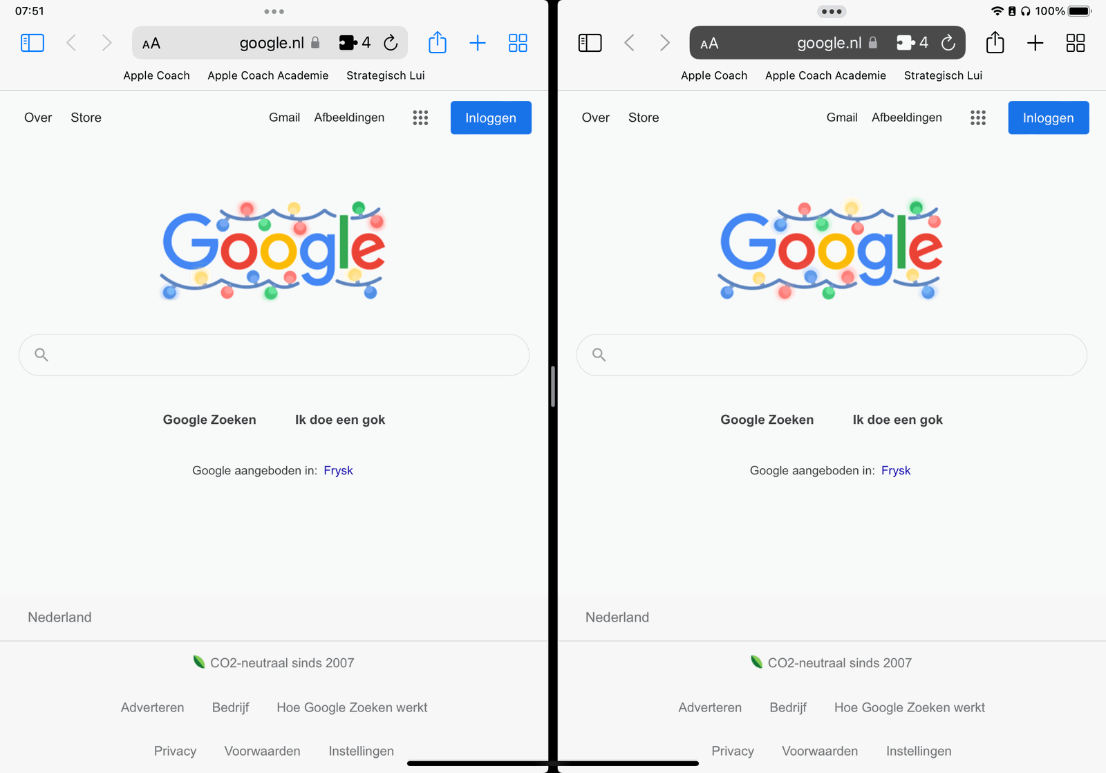 Ook op de iPhone en iPad wordt de balk donker weergegeven in privé modus