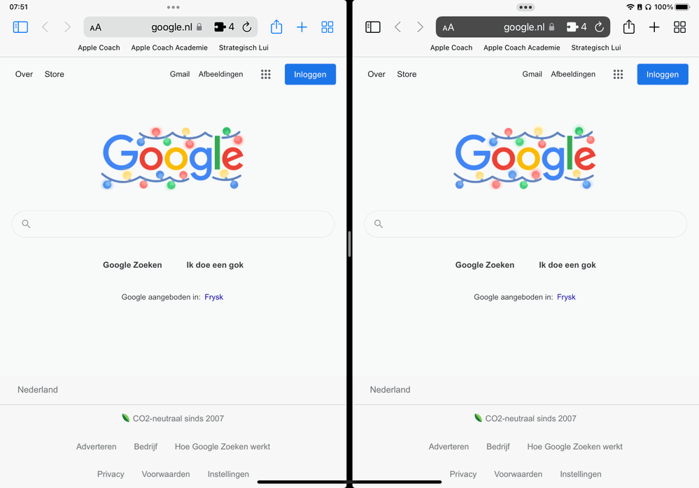 Ook op de iPhone en iPad wordt de balk donker weergegeven in privé modus