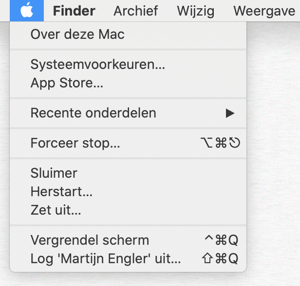 De opties in Apple\'s eigen menu