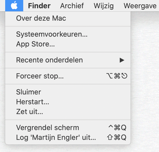 De opties in Apple\'s eigen menu