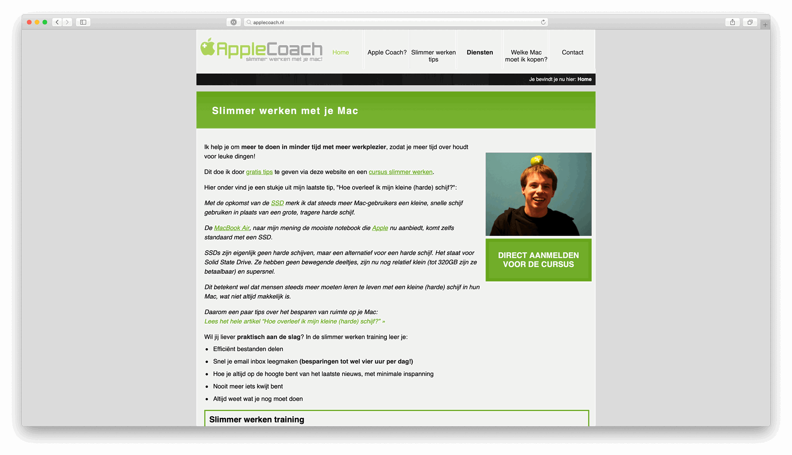 De 2011 homepage met de beroemde profielfoto