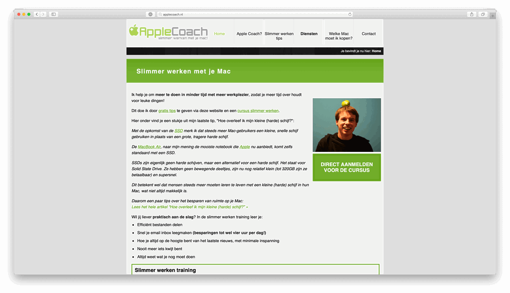 De 2011 homepage met de beroemde profielfoto