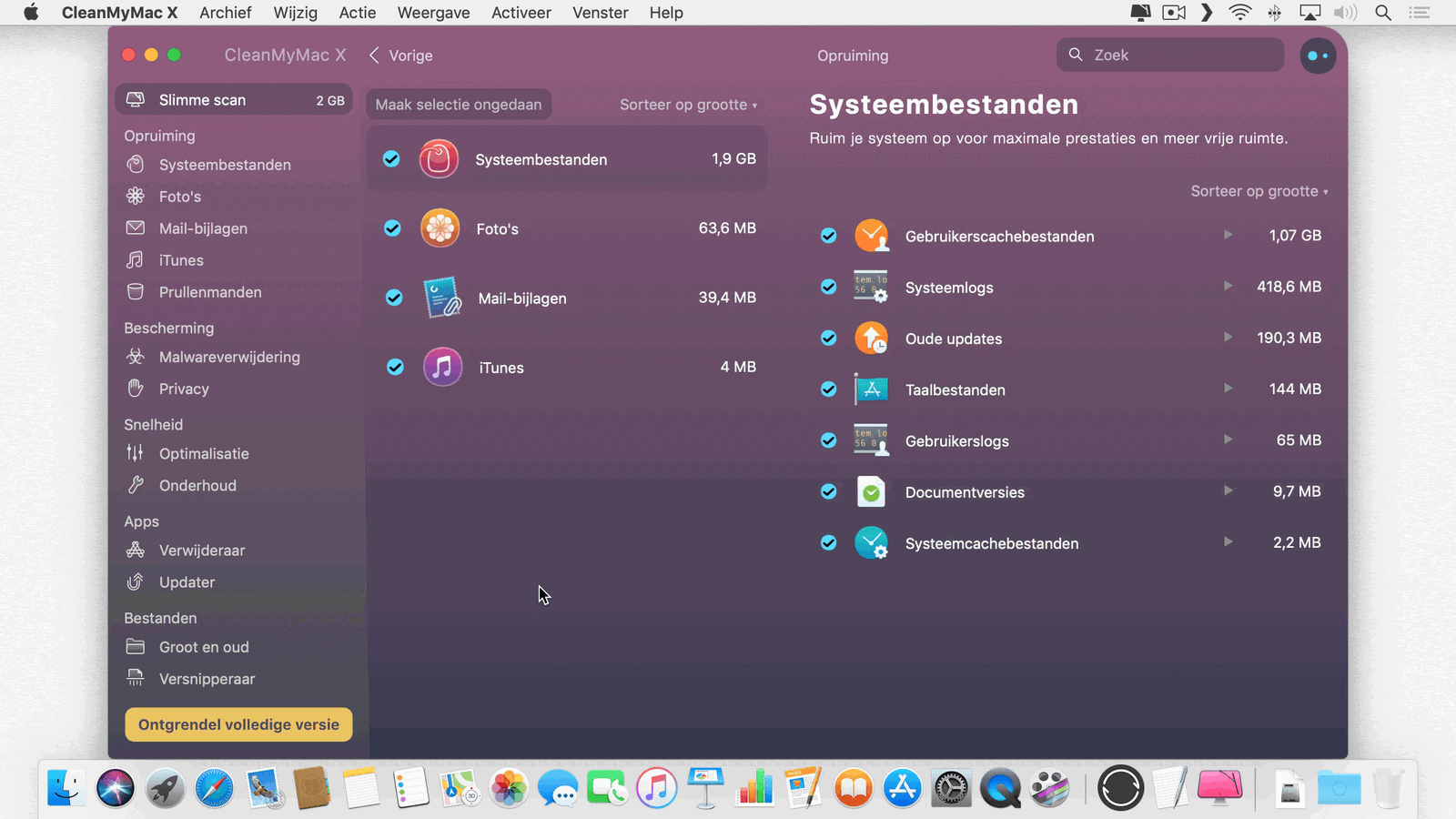 Bepaal zelf wat de scan van CleanMyMac X precies opruimt