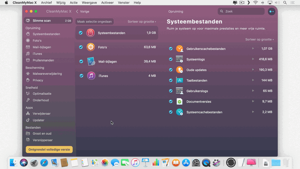 Bepaal zelf wat de scan van CleanMyMac X precies opruimt