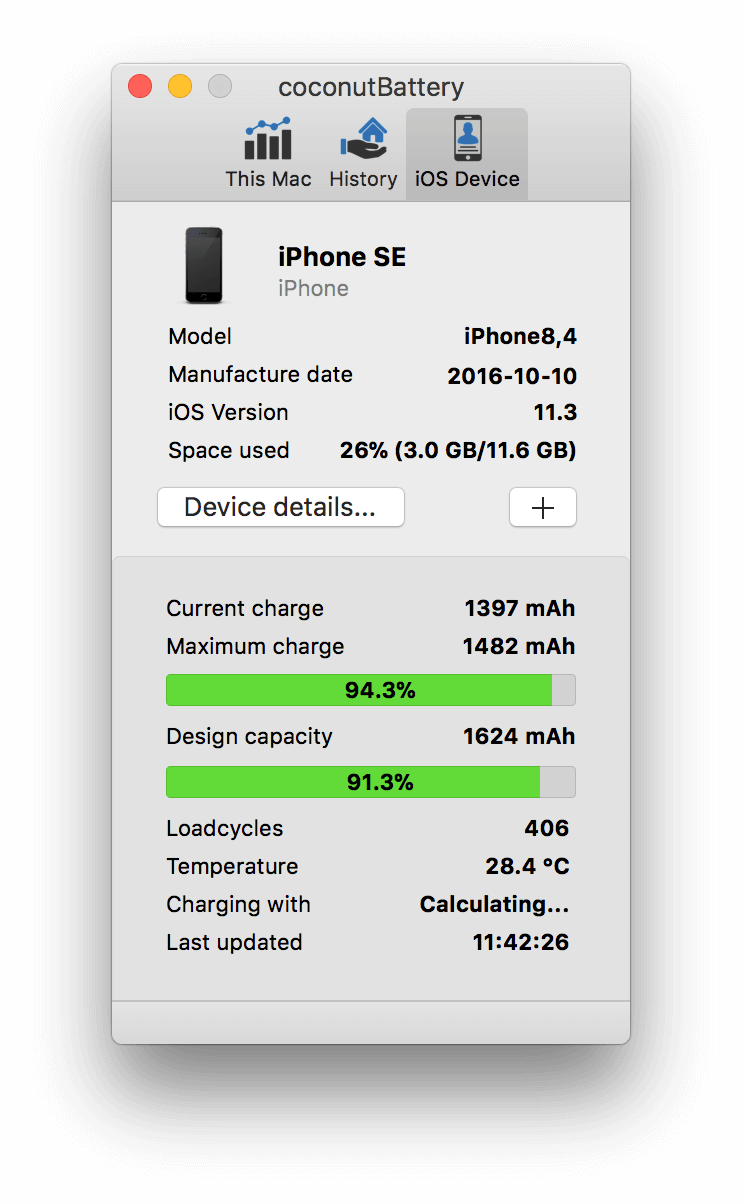 In coconutBattery vind je allerlei details over de batterij in je iPhone