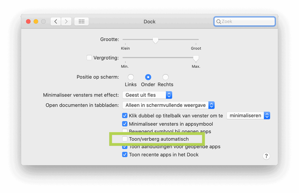 Verberg je Dock automatisch op de Mac met deze optie