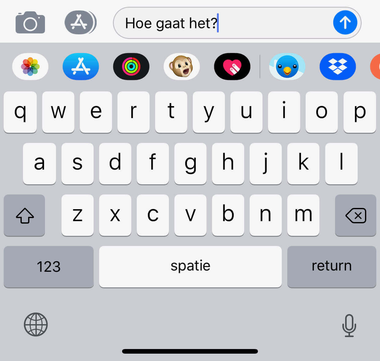 Typ je berichtje in het vakje, en druk op de pijl om te verzenden