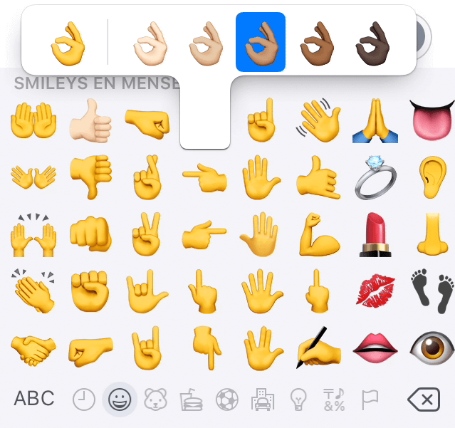 Selecteer verschillende huidtinten bij bepaalde emoji