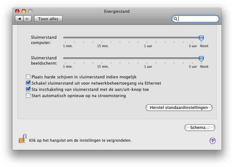 Energiestand op een Mac Pro