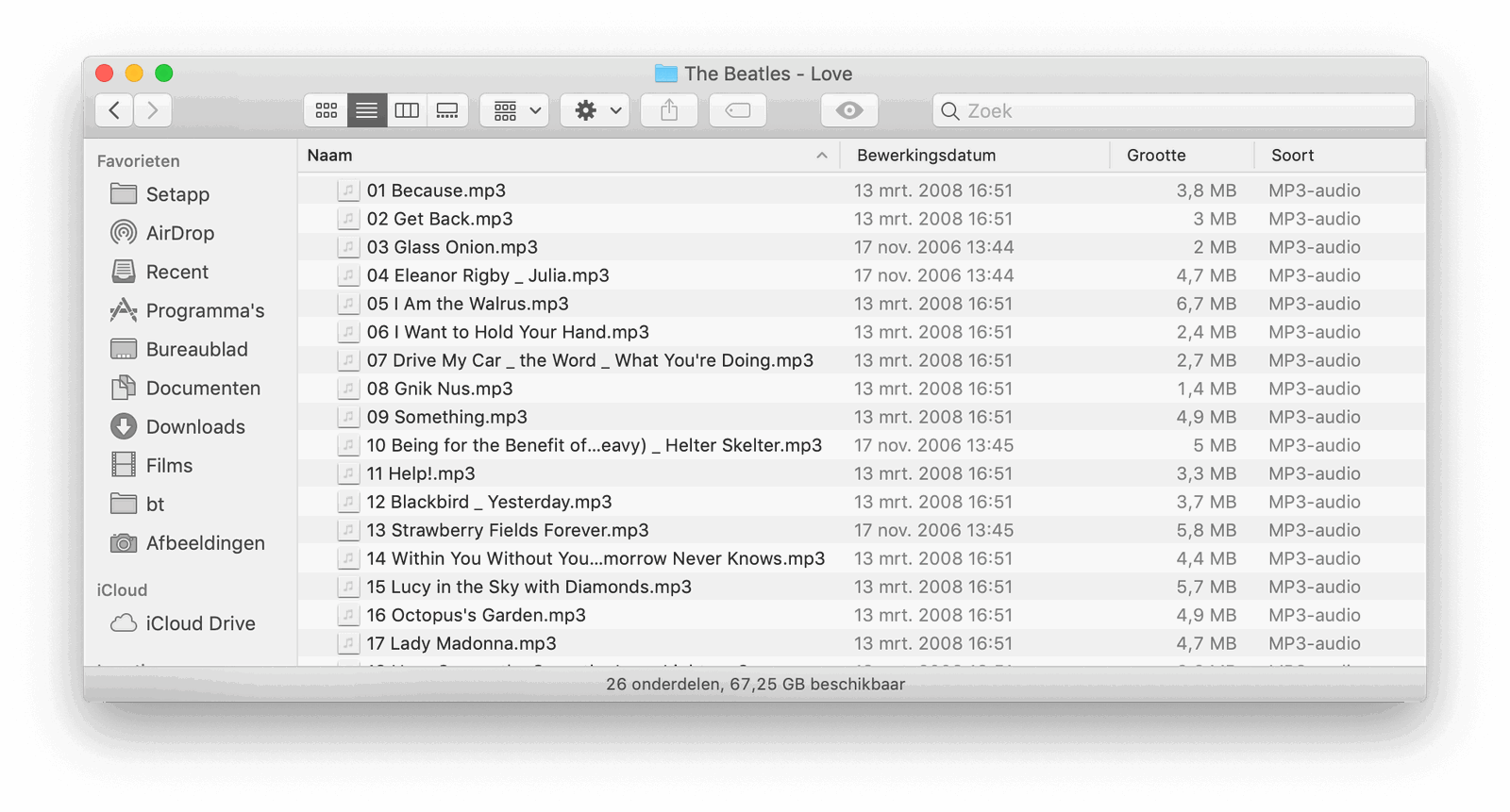 De Finder in Lijst weergave