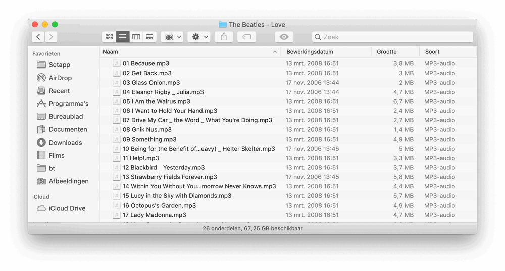 De Finder in Lijst weergave