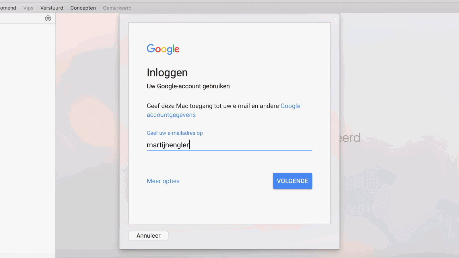Mini-website van Gmail bij instellen van IMAP