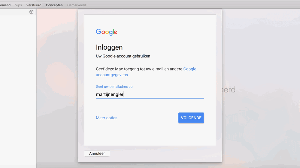 Mini-website van Gmail bij instellen van IMAP