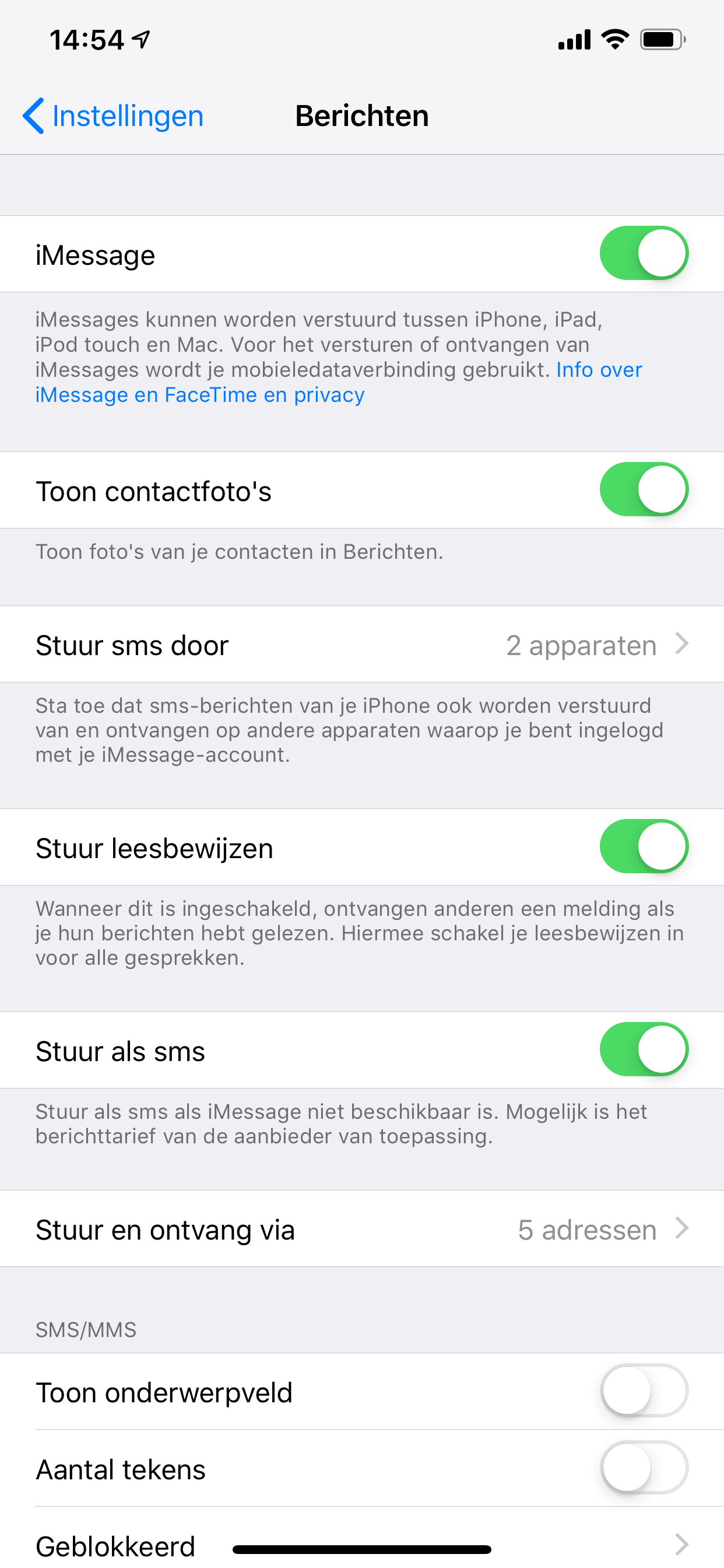 iMessage wordt ingeschakeld in de app Instellingen