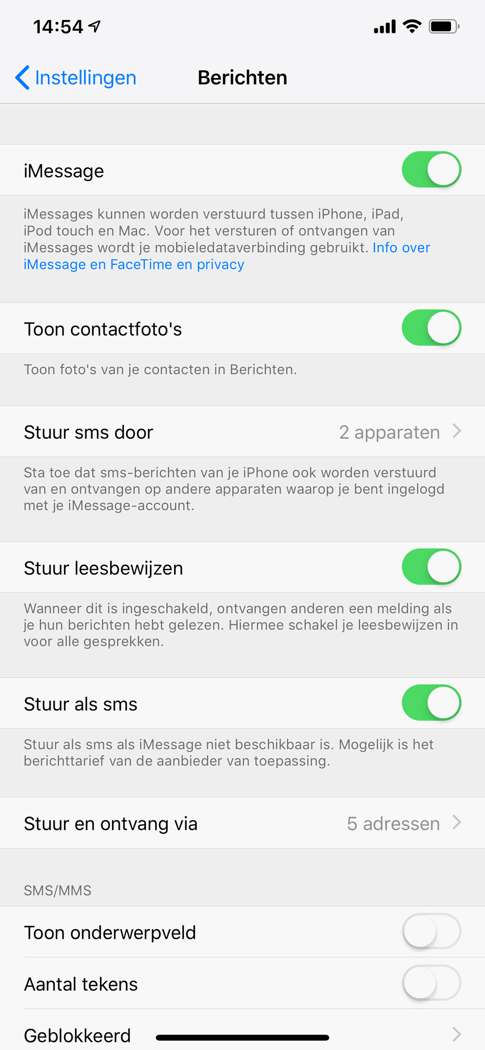 iMessage wordt ingeschakeld in de app Instellingen