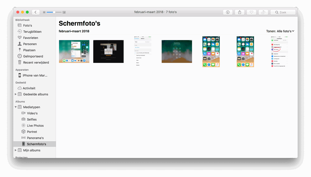 Schermfoto\'s filteren in Foto\'s op de Mac