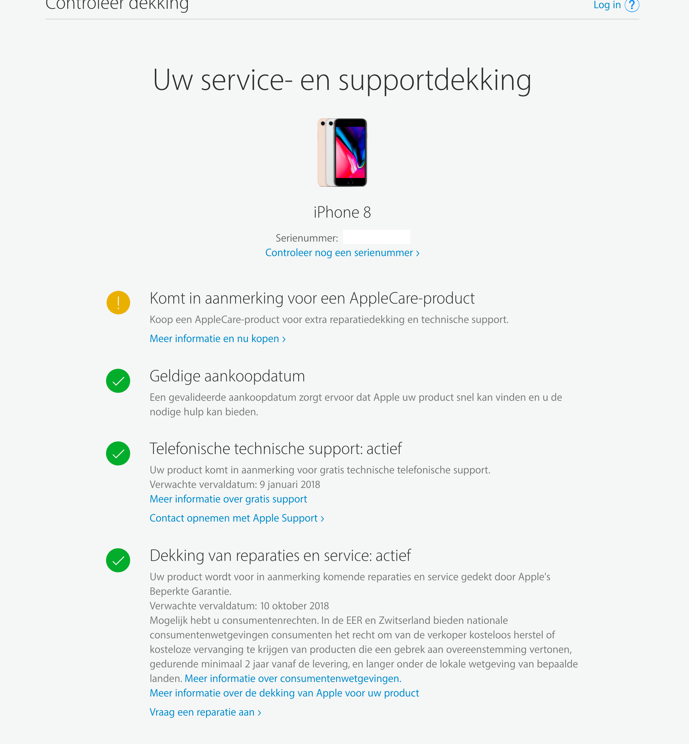 iPhone met de mogelijkheid om AppleCare aan te schaffen