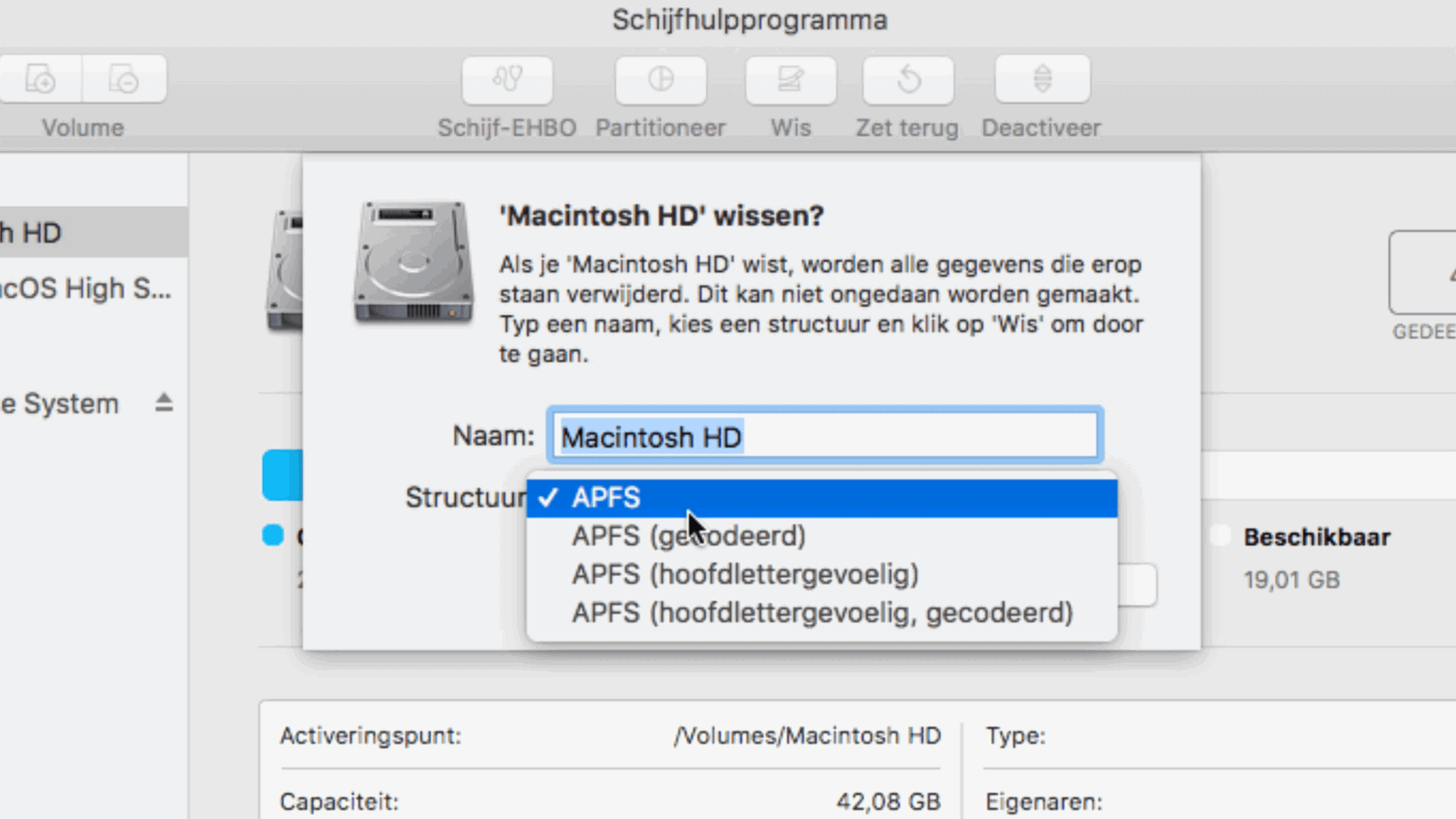 Wis je harde schijf met APFS wanneer je macOS Catalina wilt verwijderen