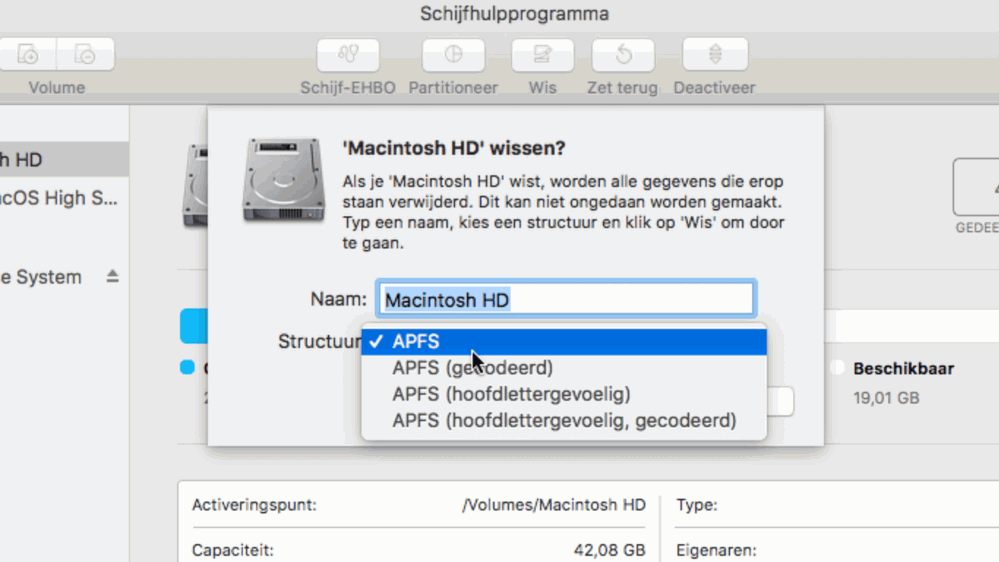 Wis je harde schijf met APFS wanneer je macOS Catalina wilt verwijderen