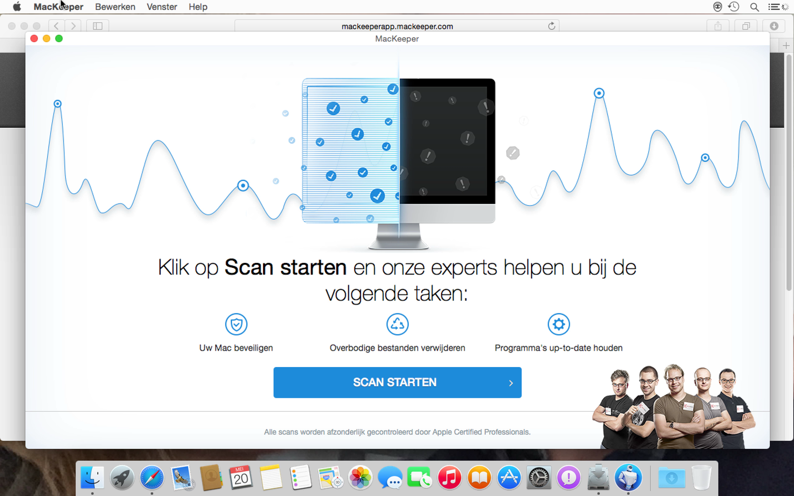 MacKeeper biedt aan een scan uit te voeren, die altijd honderden fouten vindt; zelfs op een schone installatie