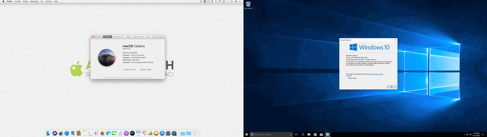 Links: macOS Catalina, rechts: Windows 10