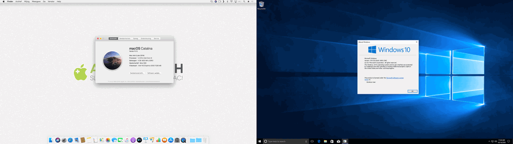 Links: macOS Catalina, rechts: Windows 10
