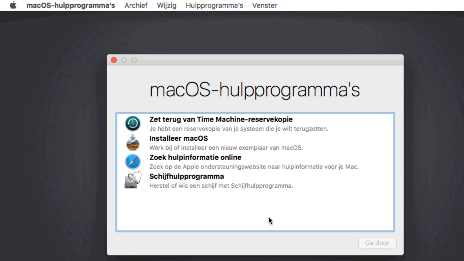 Na het opstarten van de installatieschijf zul je dit scherm zien