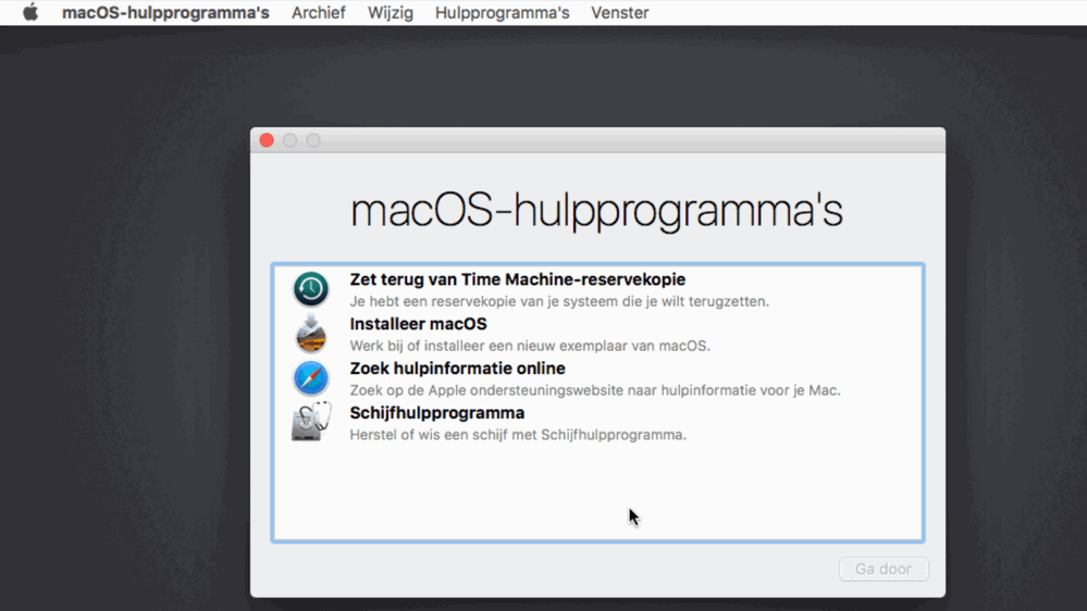 Na het opstarten van de installatieschijf zul je dit scherm zien