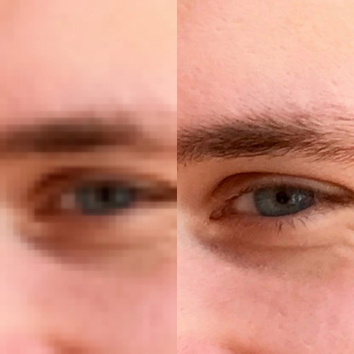 In de linker-foto is een lagere resolutie, en kun je goed zien dat het plaatje is opgebouwd uit blokjes