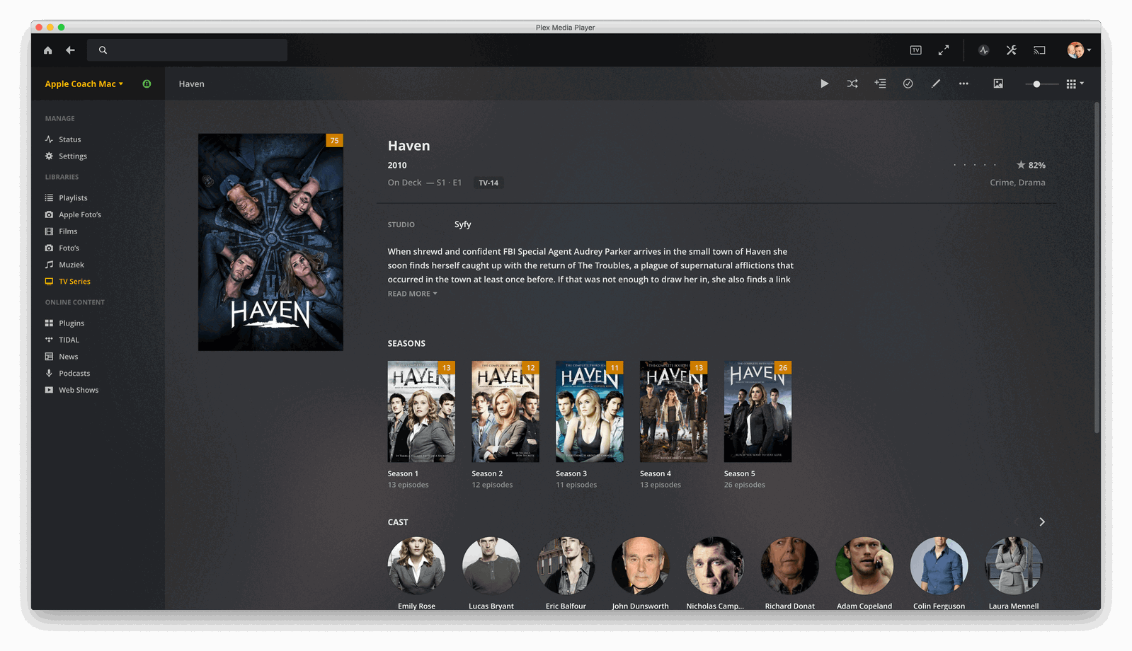 Bij een serie zie in Plex bijvoorbeeld de verschillende seizoenen