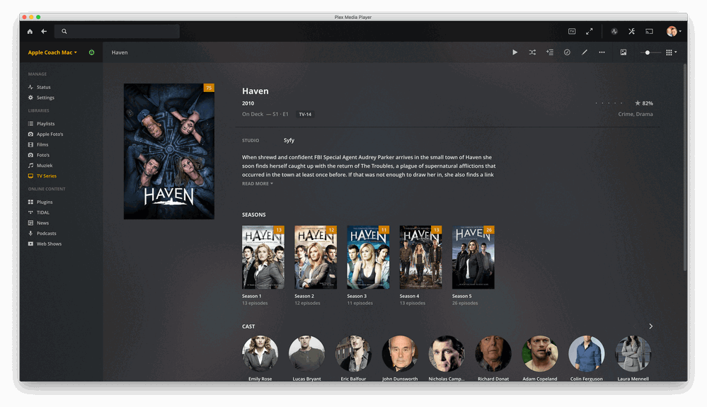 Bij een serie zie in Plex bijvoorbeeld de verschillende seizoenen