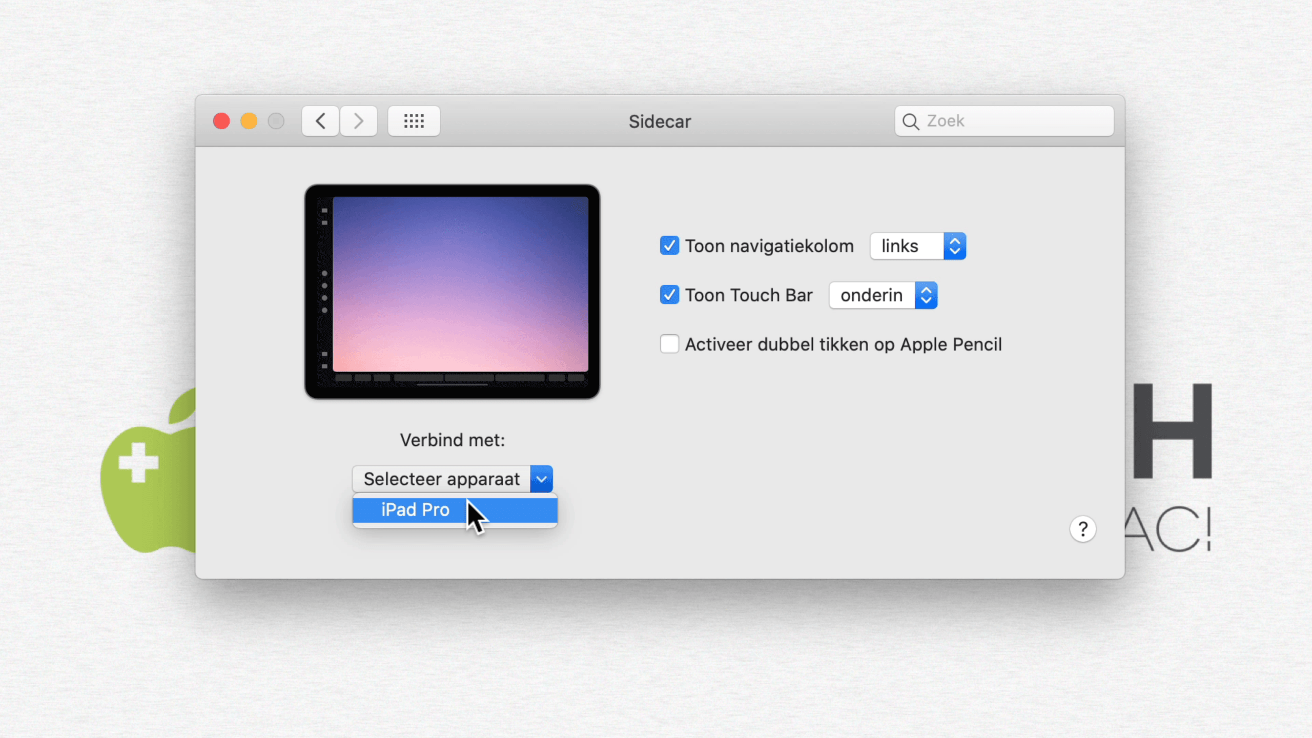 Verbinden met de iPad via Sidecar is eenvoudig via Systeemvoorkeuren