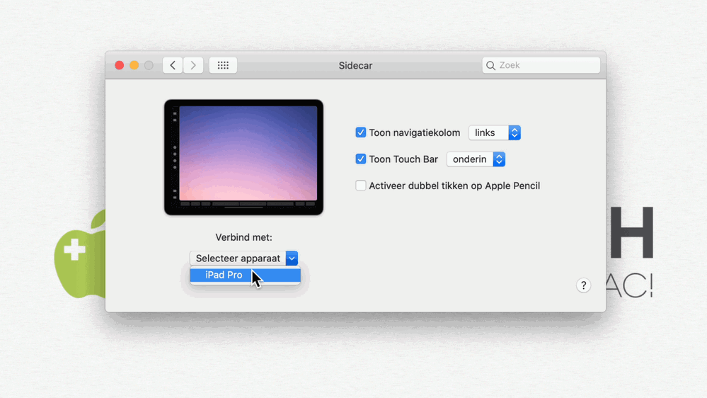 Verbinden met de iPad via Sidecar is eenvoudig via Systeemvoorkeuren