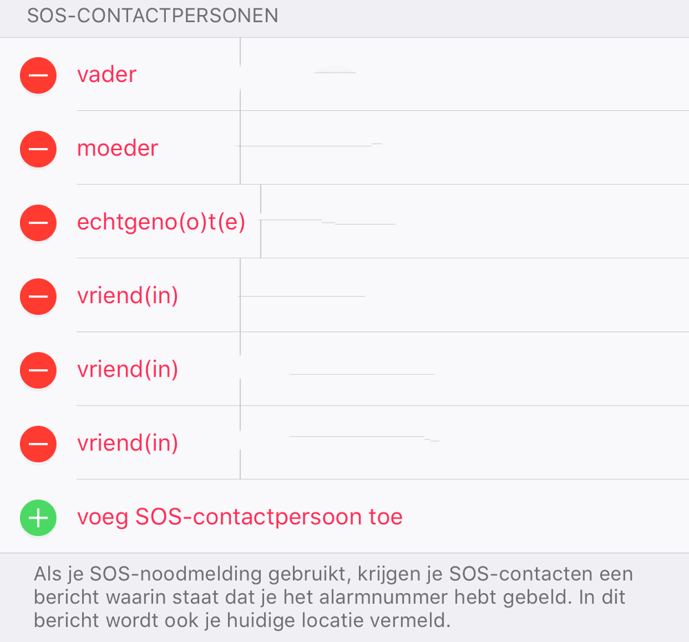 Je kunt per nood-contactpersoon opgeven wat de relatie is