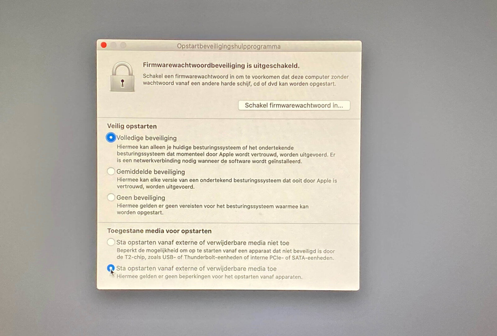 Op Macs met een T2-chip moeten we een deel van de beveiliging tijdelijk uitschakelen om de installatie van Catalina ongedaan te maken