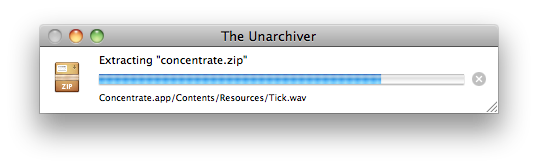 Voortgangsbalk van The Unarchiver tijdens het uitpakken van een archiefbestand