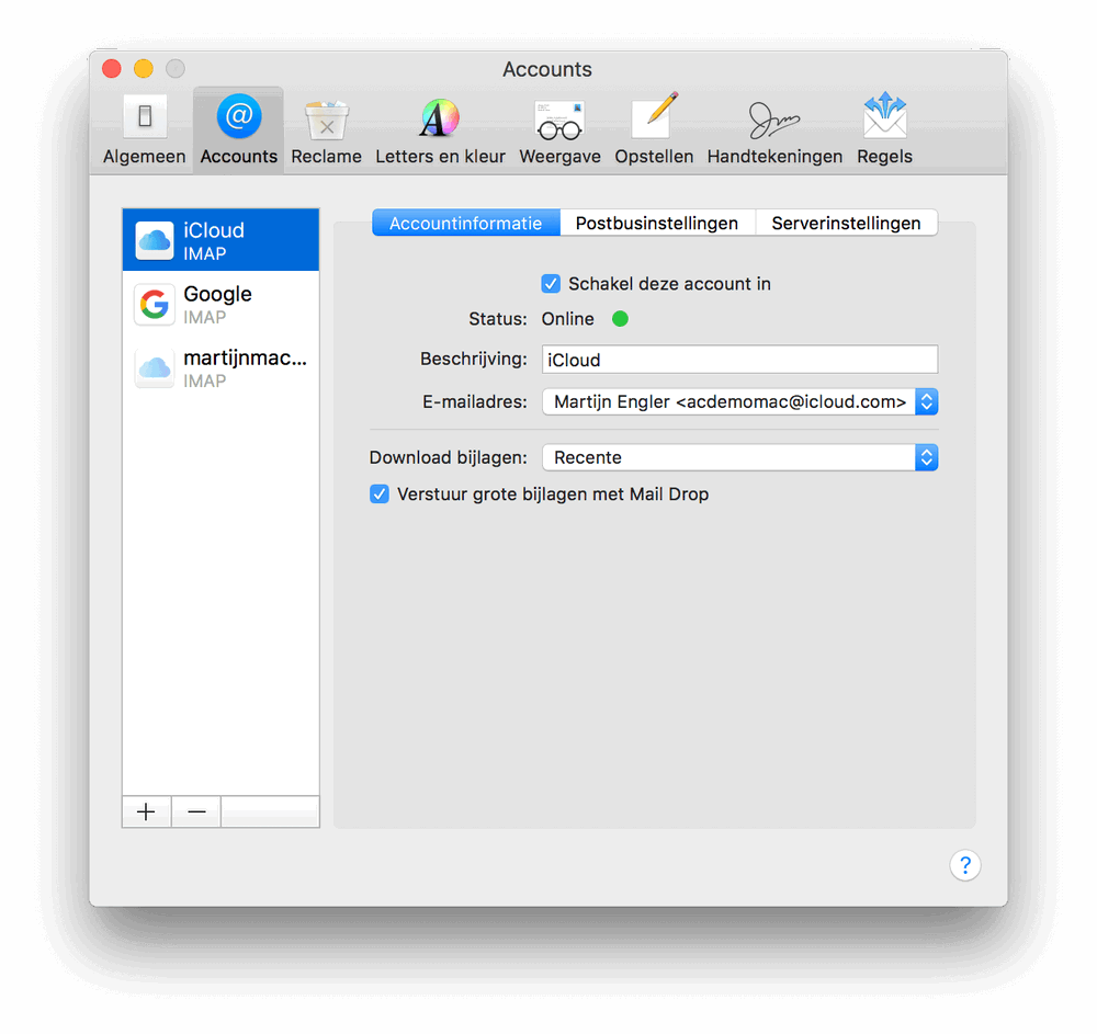 IMAP / e-mail instellingen op de Mac