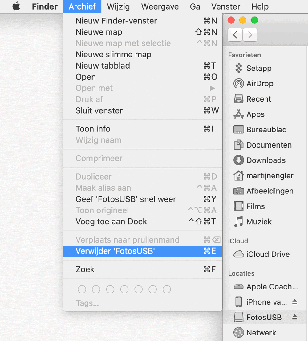 Via het menu kun je een USB-stick veilig verwijderen